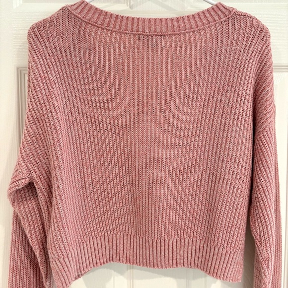 Wild Fable Pink V-Neck Cropped Long Sleeve Knit Sweater Women Junior Sz M - Picture 9 of 11